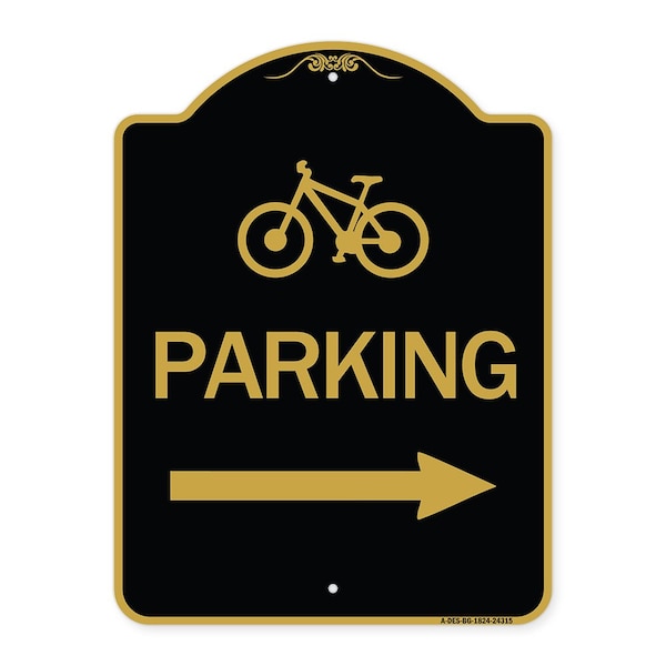 Signmission BicycleParking Right Arrow, Black & Gold Aluminum Architectural Sign, 18" x 24", BG-1824-24315 A-DES-BG-1824-24315 - main